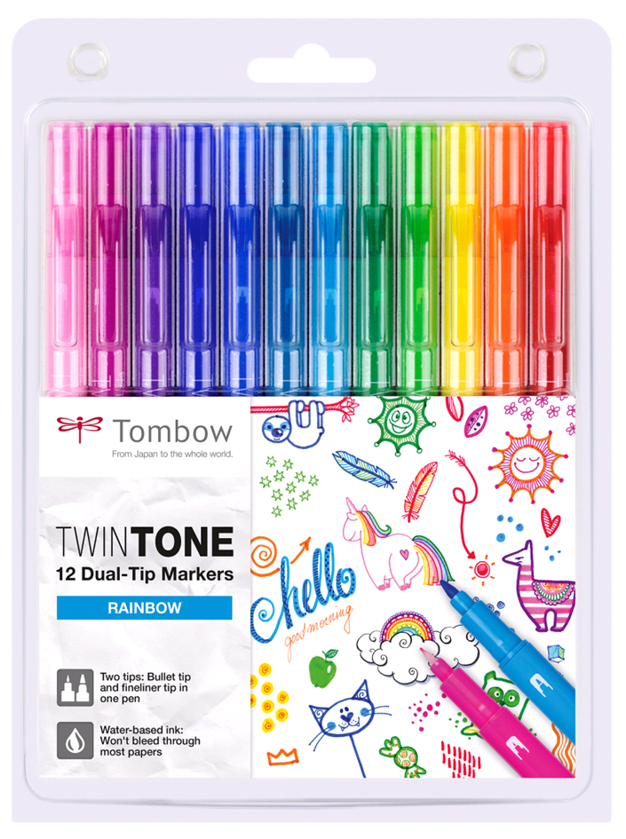 Feutre double pointe "TwinTone" Rainbow Colours, set de 12