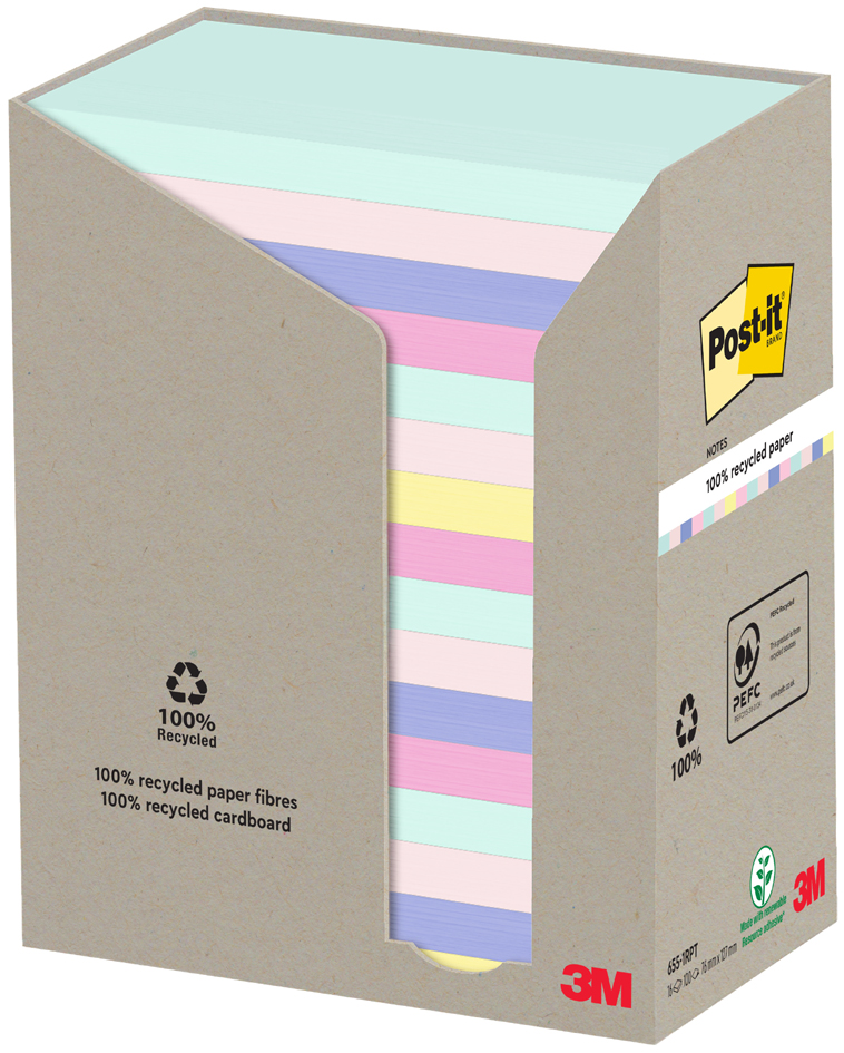 Post-it Bloc-note adhésif Recycling notes, 127x76mm, assorti