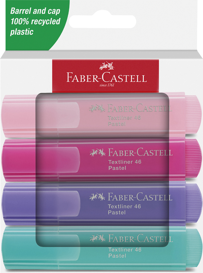 FABER-CASTELL Surligneur TEXTLINER 46 PASTEL, étui de 4