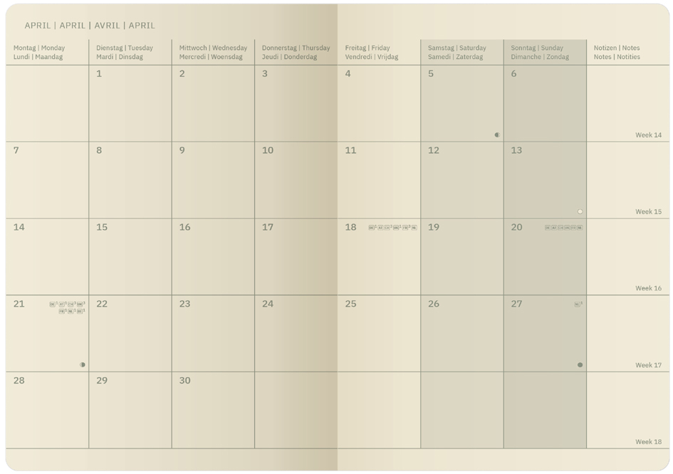 Agenda de poche Conceptum, ouvert (calendrier)