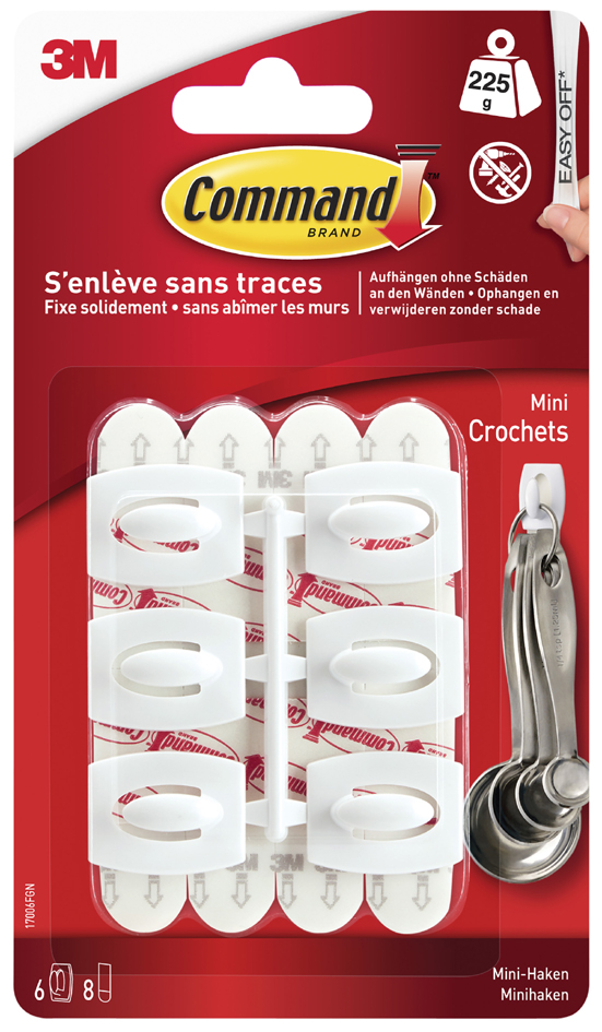 3M Command Mini-crochet, plastique, taille: S, blanc