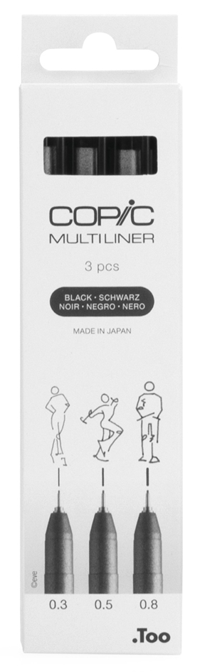 COPIC Feutre fin MULTILINER, set de 3, noir