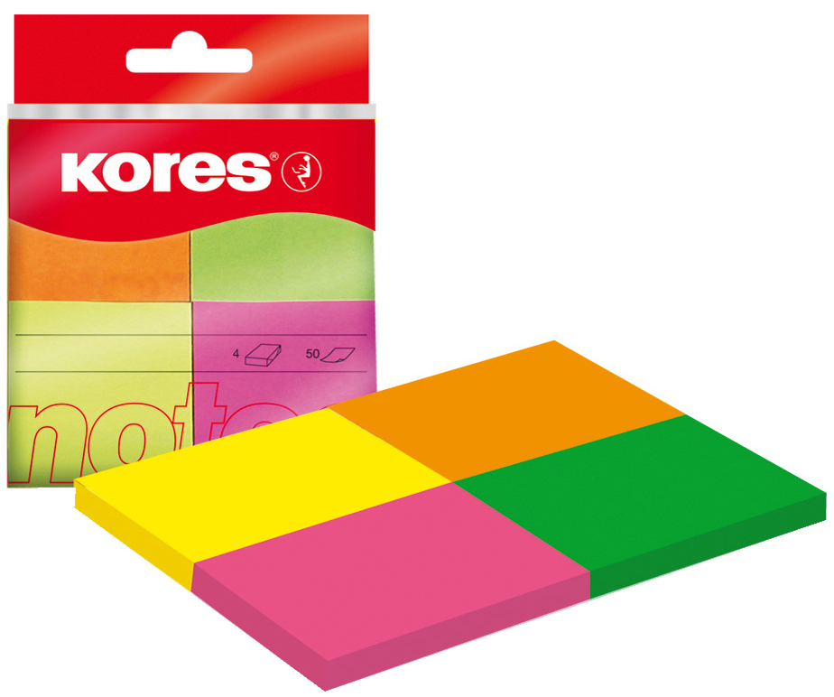 Kores Note adhésive 'Multicolour', 40 x 50 mm, couleurs fluo