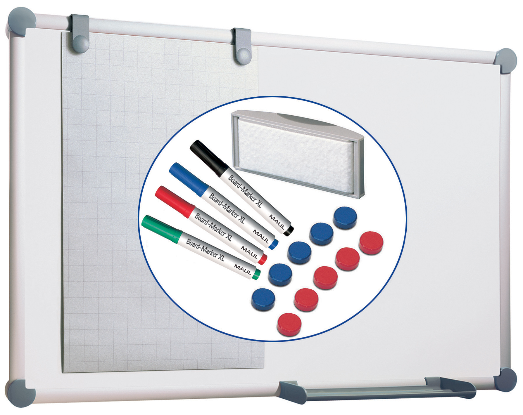 MAUL Tableau mural Blanc 2000 MAULpro, kit complet, gris