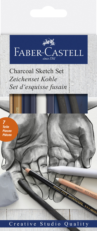 FABER-CASTELL Set d'esquisse au fusain PITT, 7 pièces