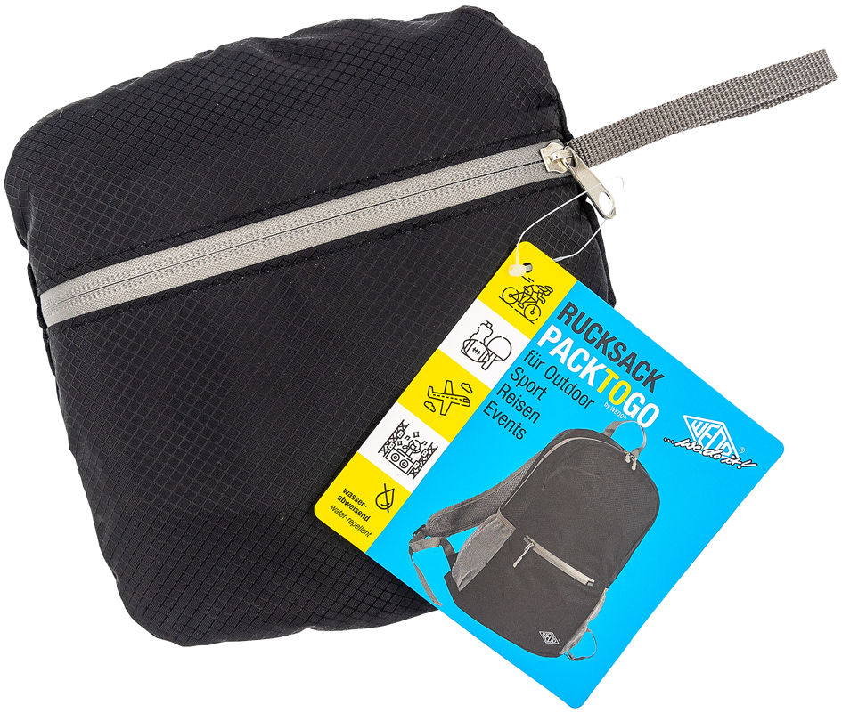 Visuel de référence : sac à dos pliable PACKTOGO, plié avec étiquette produit