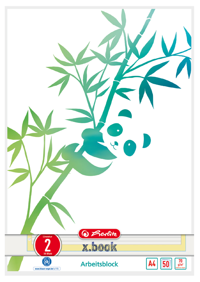 herlitz Bloc de cours GREENline A4, 50 feuilles, réglure 2