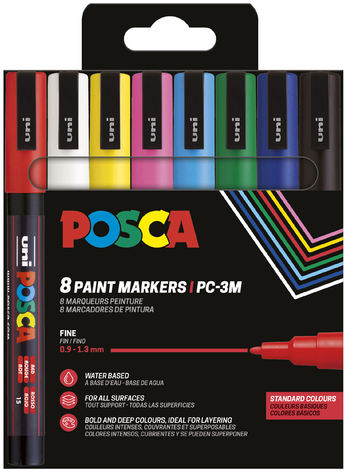 POSCA Marqueur à pigment PC3M, étui de 8, assorti standard