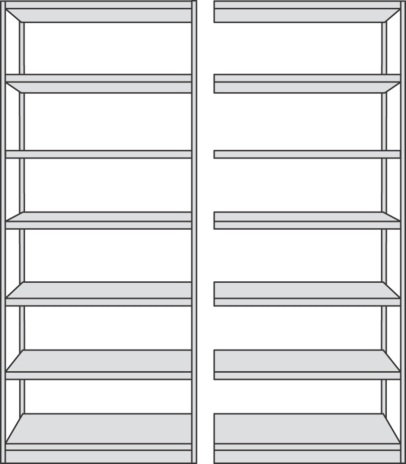 1) rayonnage de base / 2) rayonnage annexe