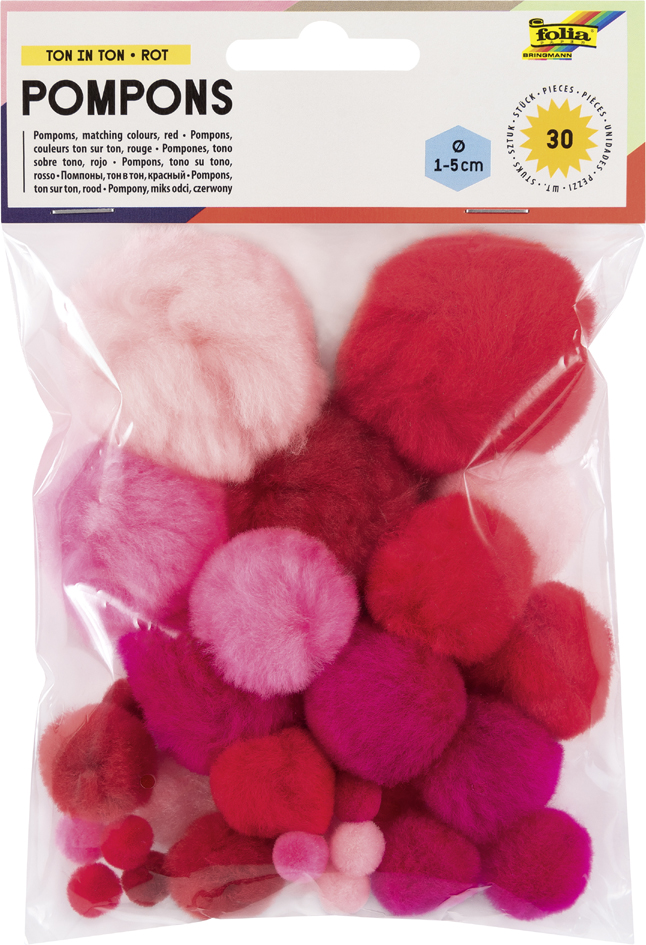 folia Pompons, 30 pièces, assortiment de rouge