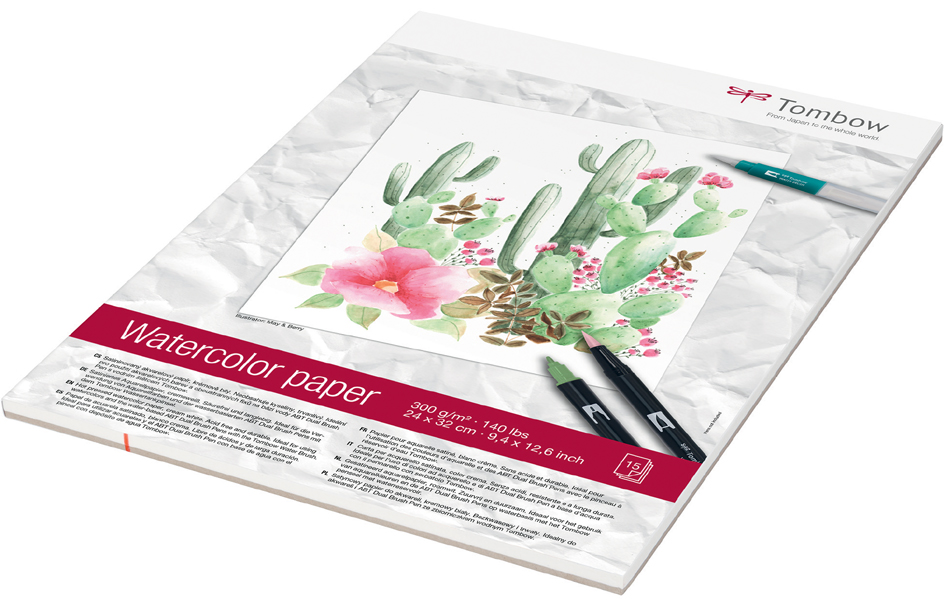 Tombow Bloc de papier aquarelle, collé 2 côtés, 240 x 320 mm