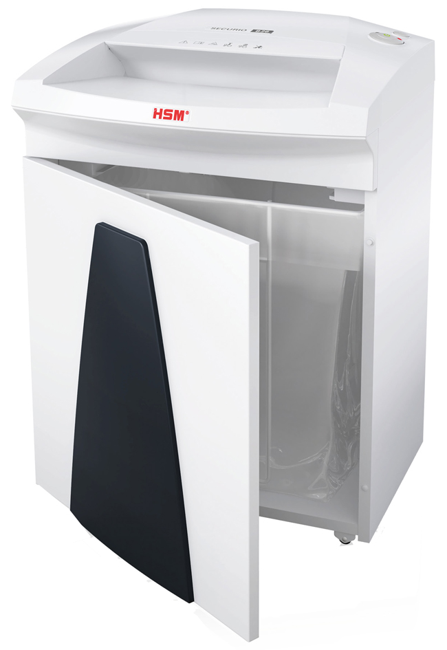 HSM Destructeur de documents SECURIO B26, coupe particules: particules 4,5 x 30 14 - 16 feuilles P-4 / O-3 / T-4 / E-3 / F-1 55 litres blanc fiche Euro