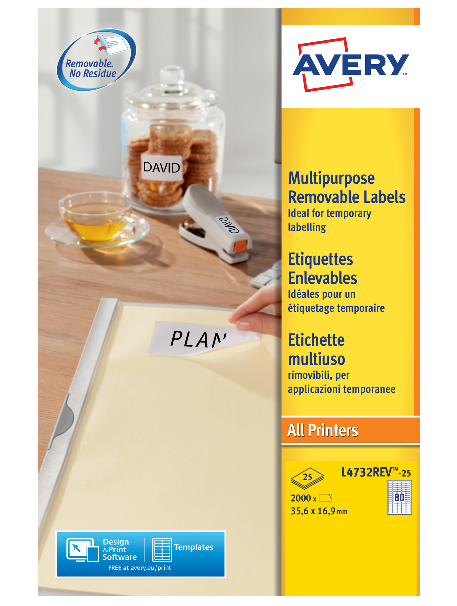 AVERY Etiquette multi-usage, enlevable, 210 x 297 mm