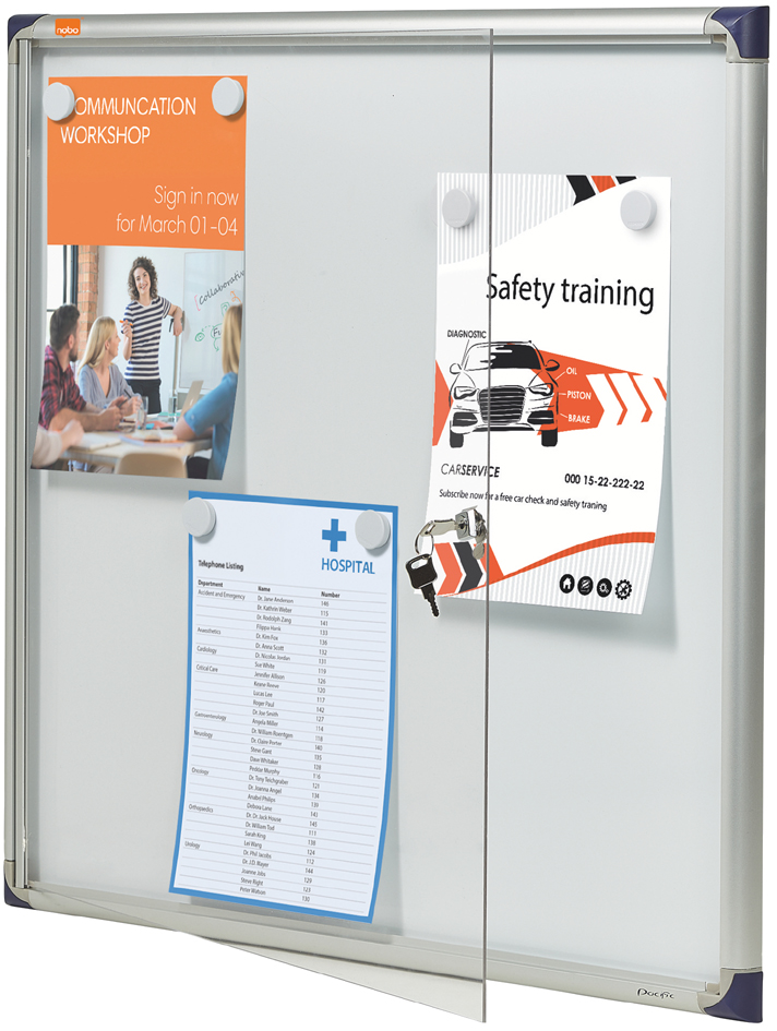 nobo Vitrine, extra plat, fond métal, 2 x format A4 2 x A4 505 x 25 x 385 mm blanc