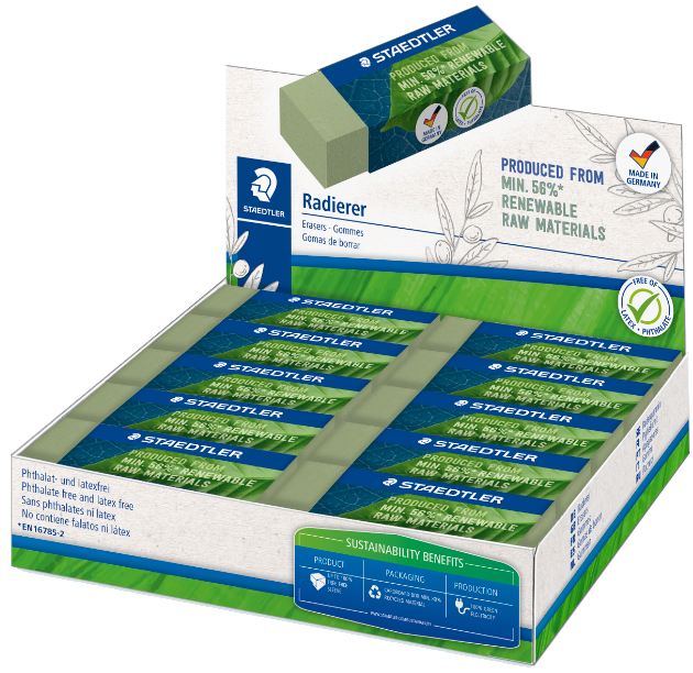 STAEDTLER Gomme, 65 x 23 x 13 mm, vert olive, présentoir 20