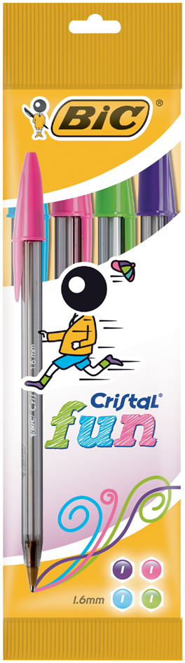 BIC Stylo à bille Cristal Fun, étuit carton de 4