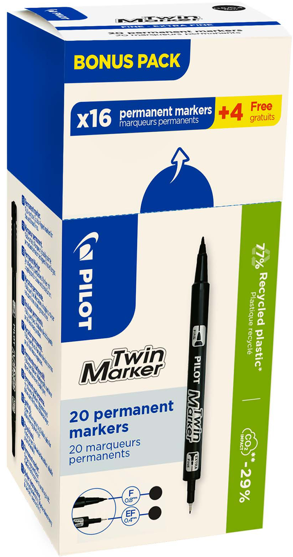 PILOT Marqueur permanent Twin Marker, BONUS PACK, noir