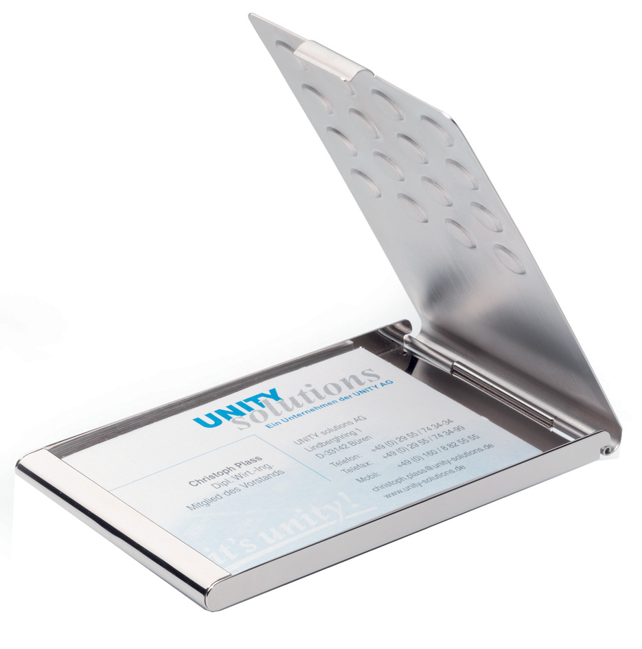 Etui pour cartes de visite BUSINESS CARD BOX CHROME, ouvert
