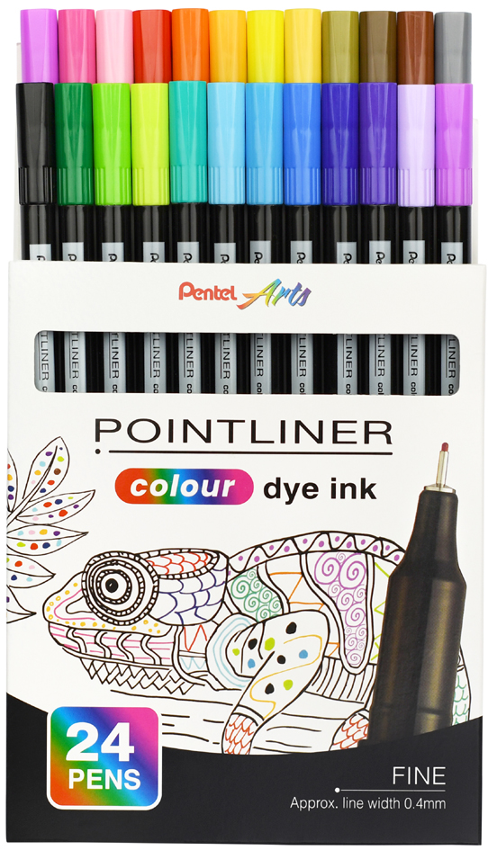 Feutre Pointliner colour dye ink S40, aperçu des couleurs, étui de 24