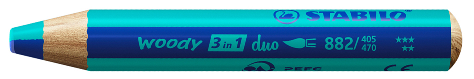 STABILO Crayon multi-talents woody 3en1 duo, bleu/turquoise