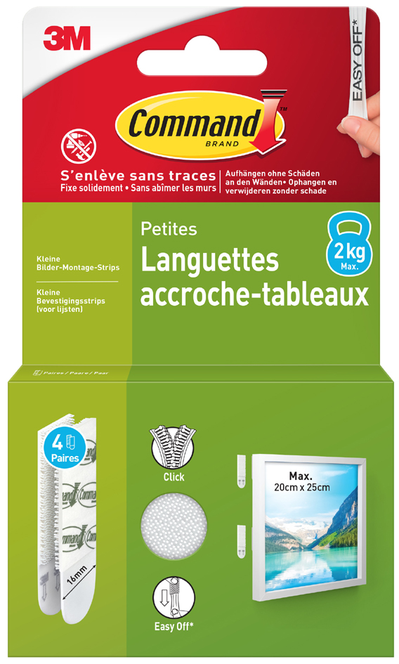 3M Command Languettes accroche-tableaux, taille: S, blanc