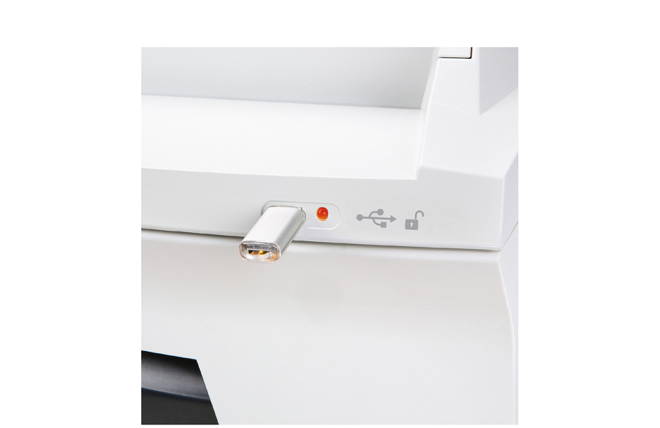 HSM Destructeur de documents Auto-Feed SECURIO AF500, 4,5 x particules 4,5 x 30 14 - 16 feuilles P-4 / O-3 / T-4 / E-3 / F-1 82 litres blanc fiche Euro