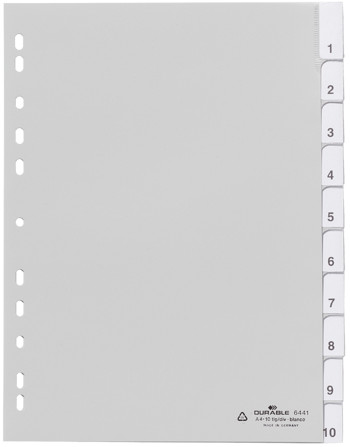 DURABLE Intercalaires en plastique, format A4, PP, 10 pièces