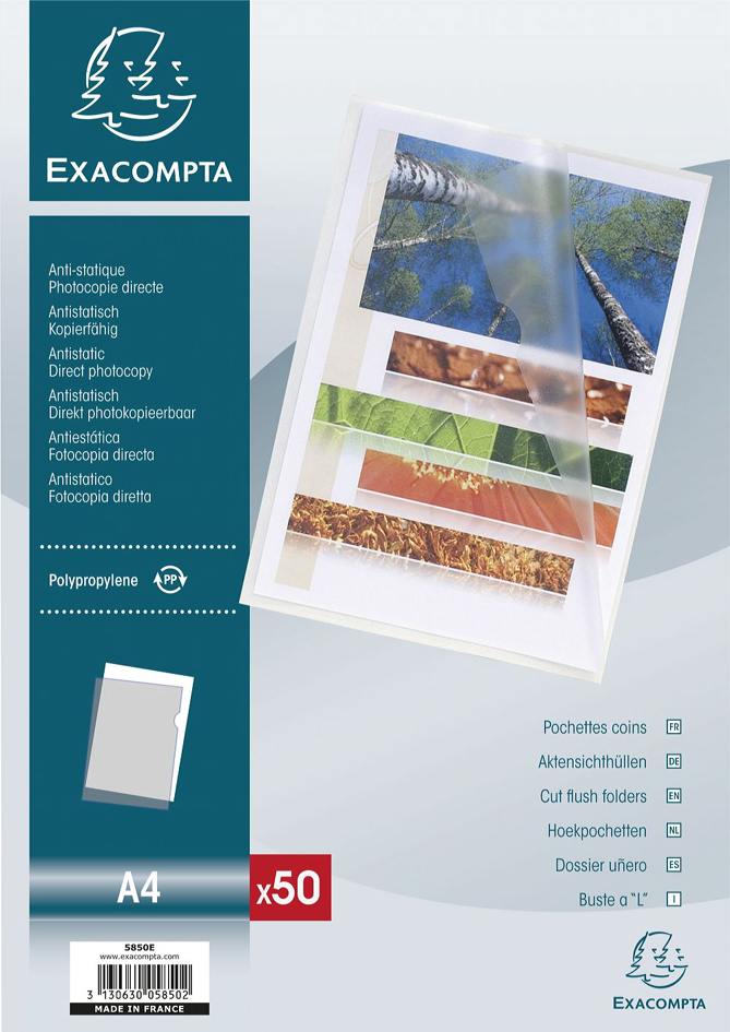 EXACOMPTA Pochette coin, A4, PP 0,12 mm, transparent grainé