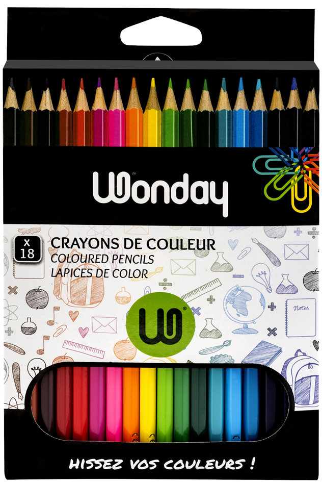 Wonday Crayons de couleur, étui carton de 18