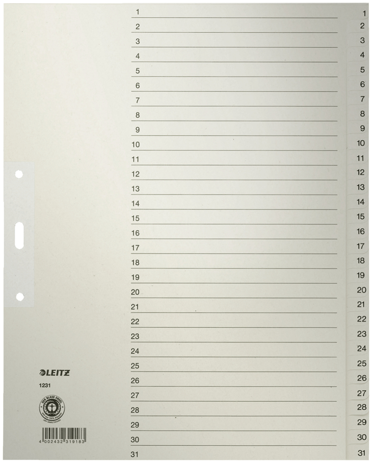 LEITZ Intercalaires en papier naturel, numéroté, format A4