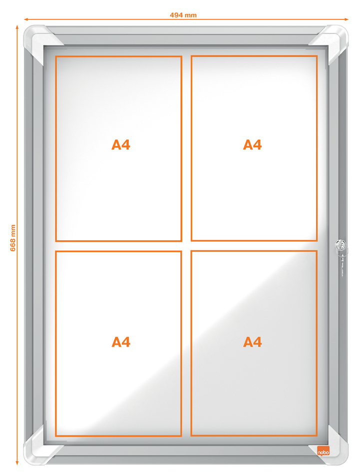 nobo Vitrine d'affichage Premium Plus, fond en métal, 4x A4