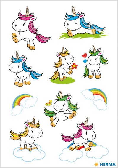 HERMA Autocollants DECOR 'Bébé licorne', pailleté