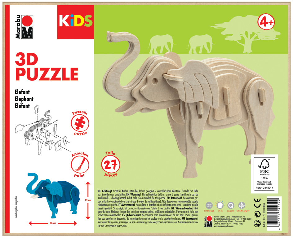 Puzzle 3D "Eléphant", emballage