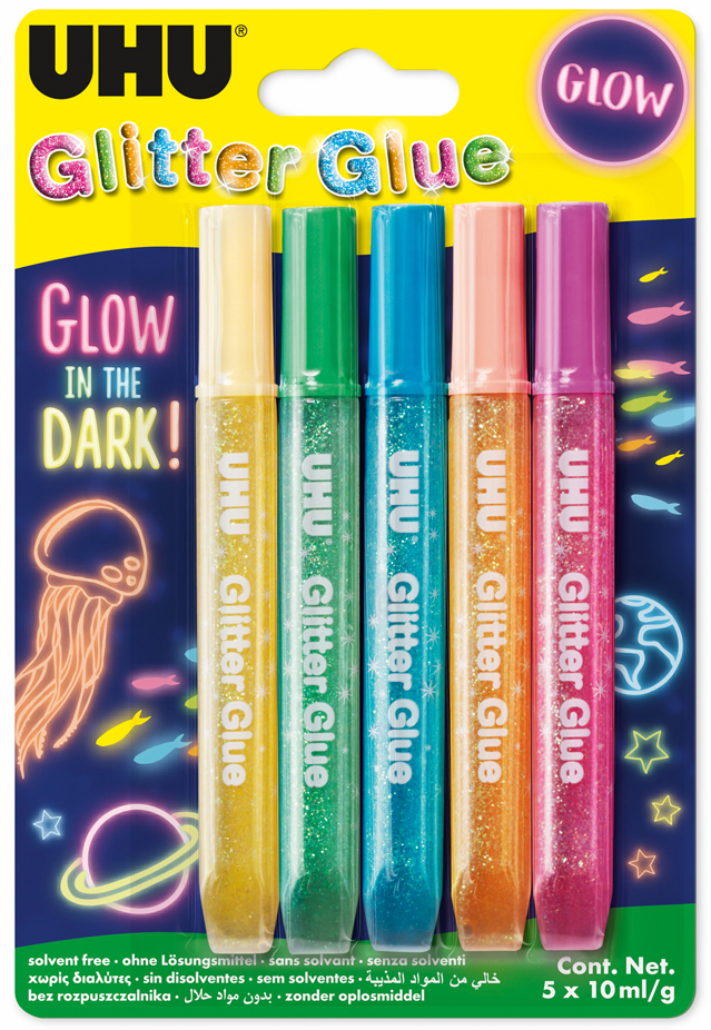 UHU Colle à paillettes Glitter Glue 'GLOW IN THE DARK'