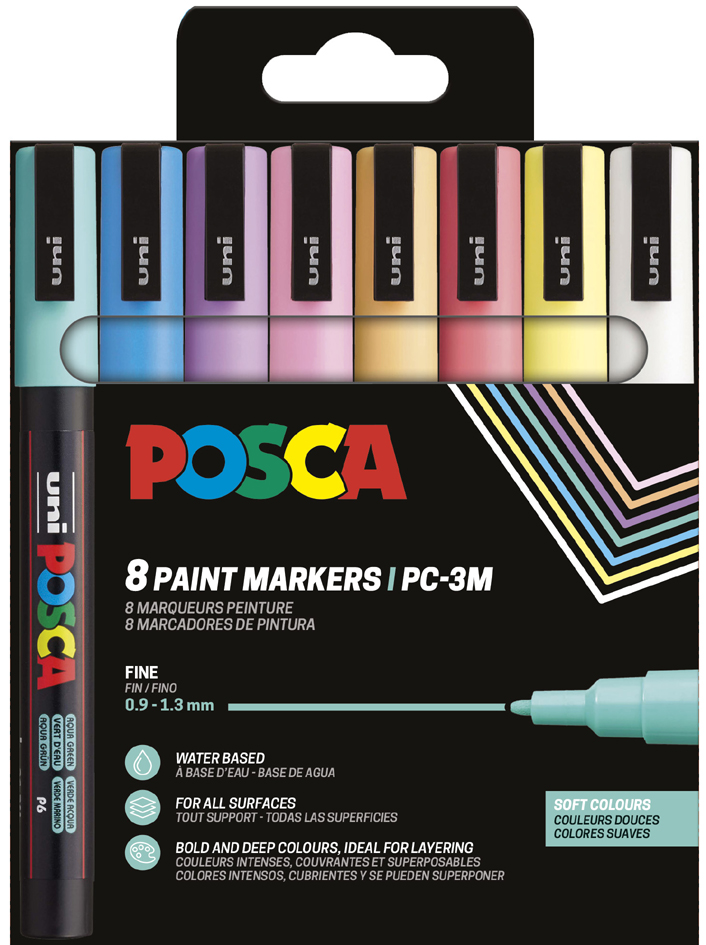 POSCA Marqueur à pigment PC3M, étui de 8, couleurs douces