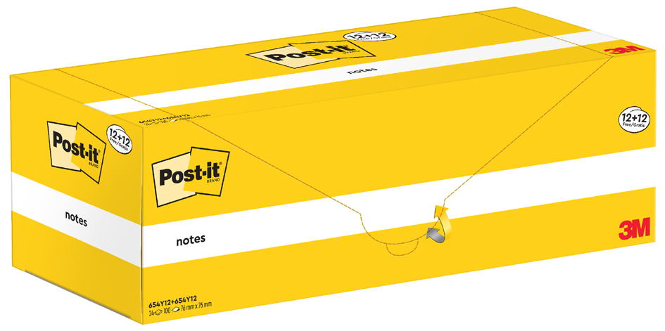 Post-it Bloc-note adhésif, 76 x 76 mm, jaune, 12+12 GRATUIT