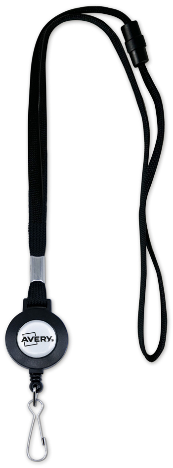 AVERY Tour de cou avec enrouleur, noir avec mousqueton (l)8 x (L)400 mm 10