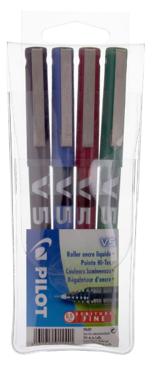 PILOT Stylo roller Hi-Tecpoint V5, étui de 4, assorti