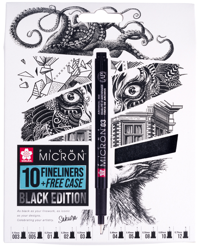 SAKURA Feutre fin Pigma Micron, set de 10 + étui GRATUIT