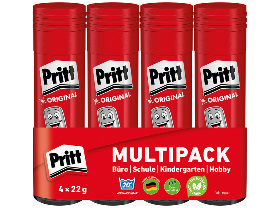 Pritt Bâton de colle 4 x 22 g, pack économique, sans solvant