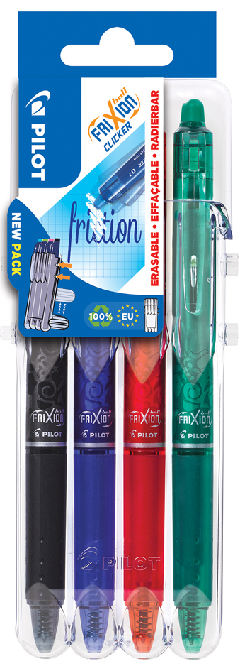 PILOT Stylo roller FRIXION BALL CLICKER 07 Set2Go, étui de 4