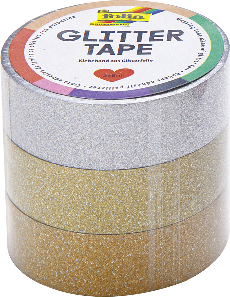 folia Ruban adhésif déco 'Glitter Tape', argent/or clair/or
