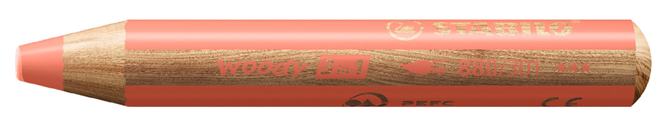 STABILO Crayon multi-talents woody 3en1, rond, rouge pastel