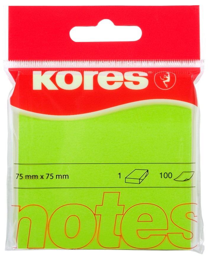 Kores Note adhésive 'NEON', 75 x 75 mm, uni, vert fluo