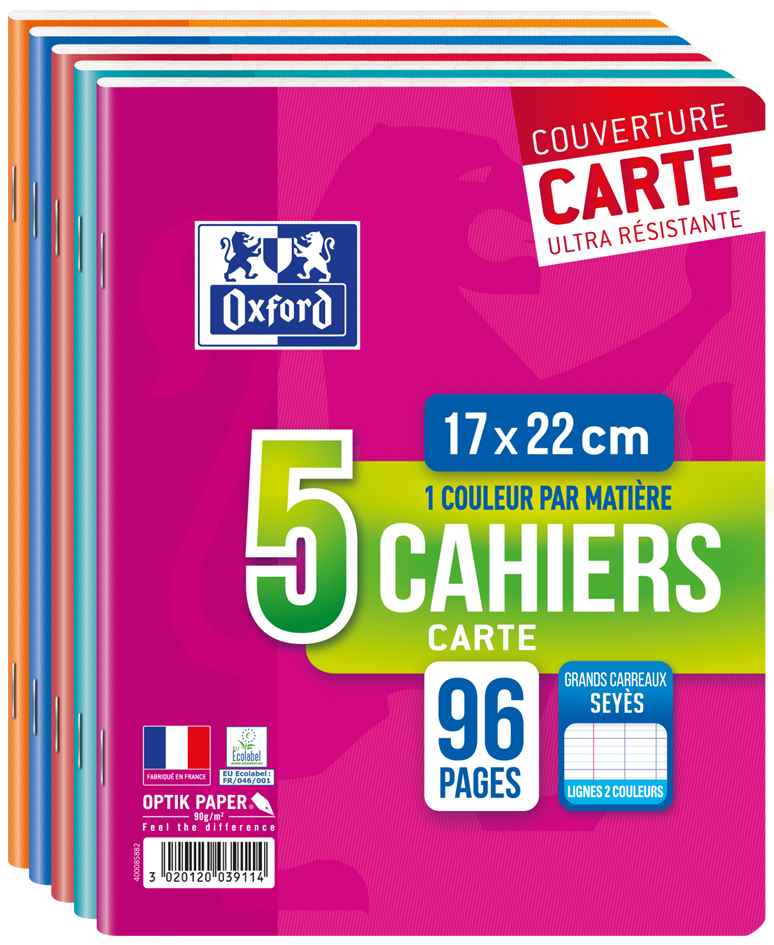 Cahier piqûre 170 x 220 mm, seyès, lot de 5
