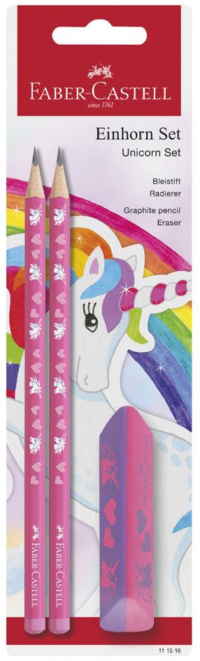 FABER-CASTELL Kit d'écriture Licorne, 3 pièces, rose