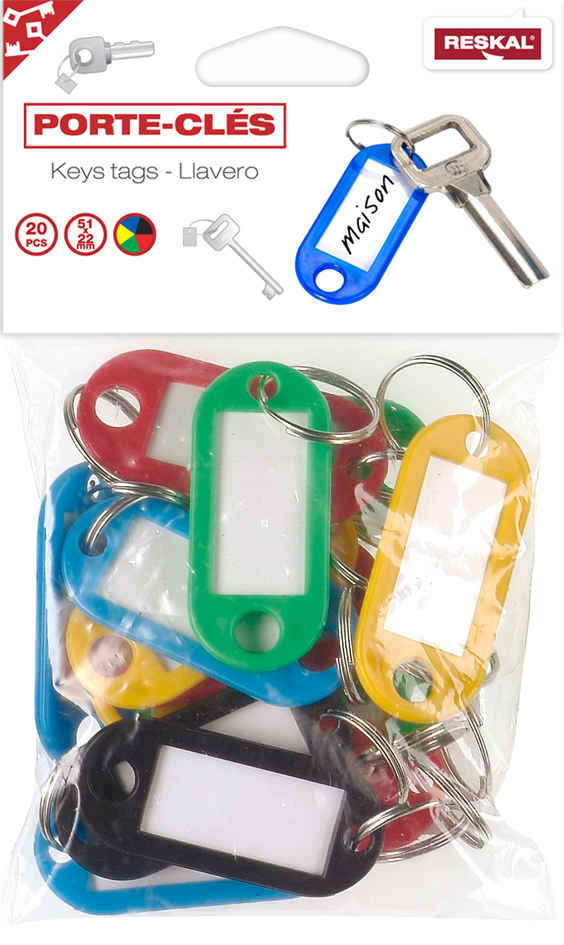 RESKAL Porte-clés avec anneau, diamètre: 18 mm, assorti