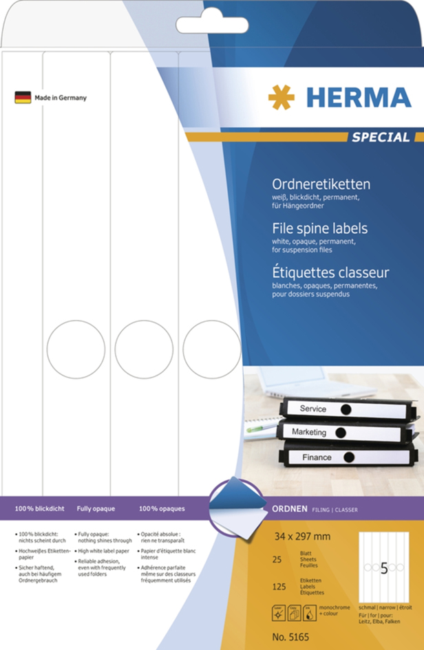 HERMA Etiquette dos de classeur SPECIAL, 34 x 297 mm, blanc