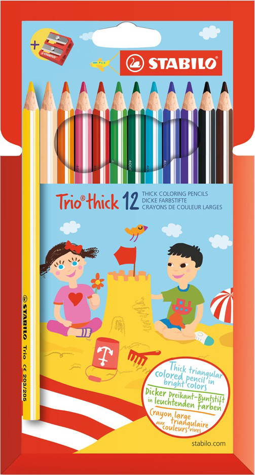 STABILO Crayon de couleur Trio long, corps large, étui de 12