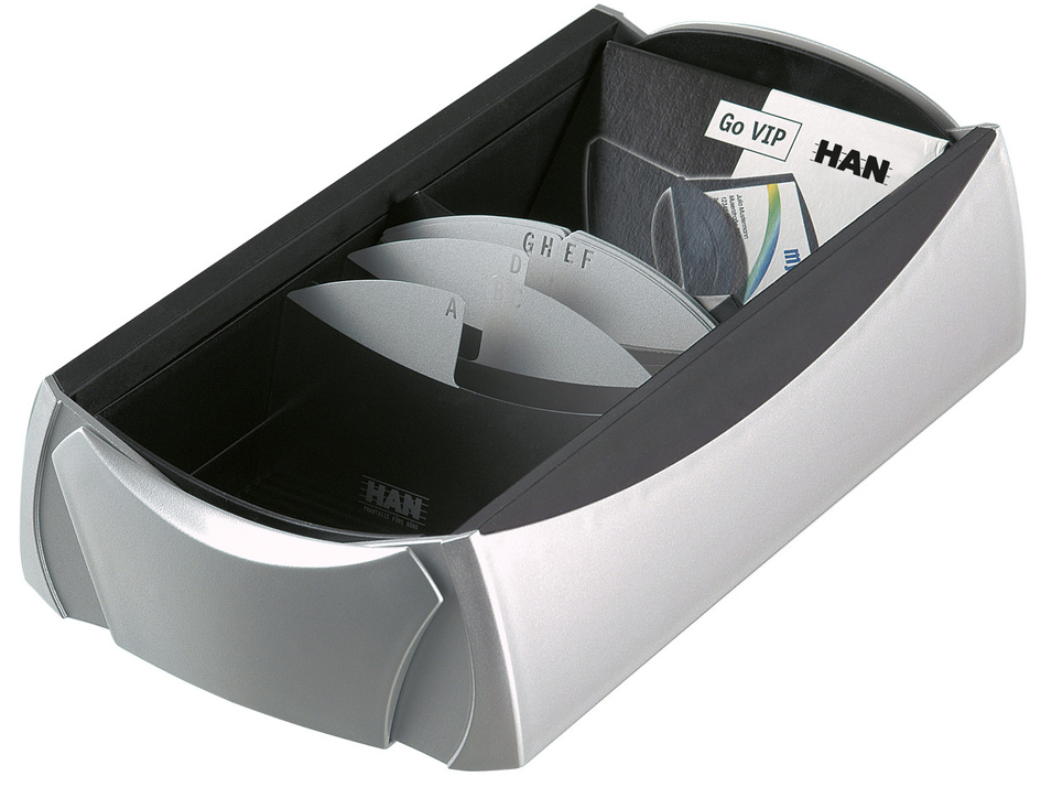 HAN Boîte pour cartes de visite VIP-SET, argent/noir plastique cartes jusqu'à (L)105 x (H)65 mm 500 cartes de visite argent / noir
